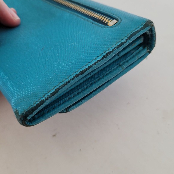 PRADA Authentic Vintage Blue Ssffiano Leather Logo Wallet Envelope Large Fair - Picture 13 of 14